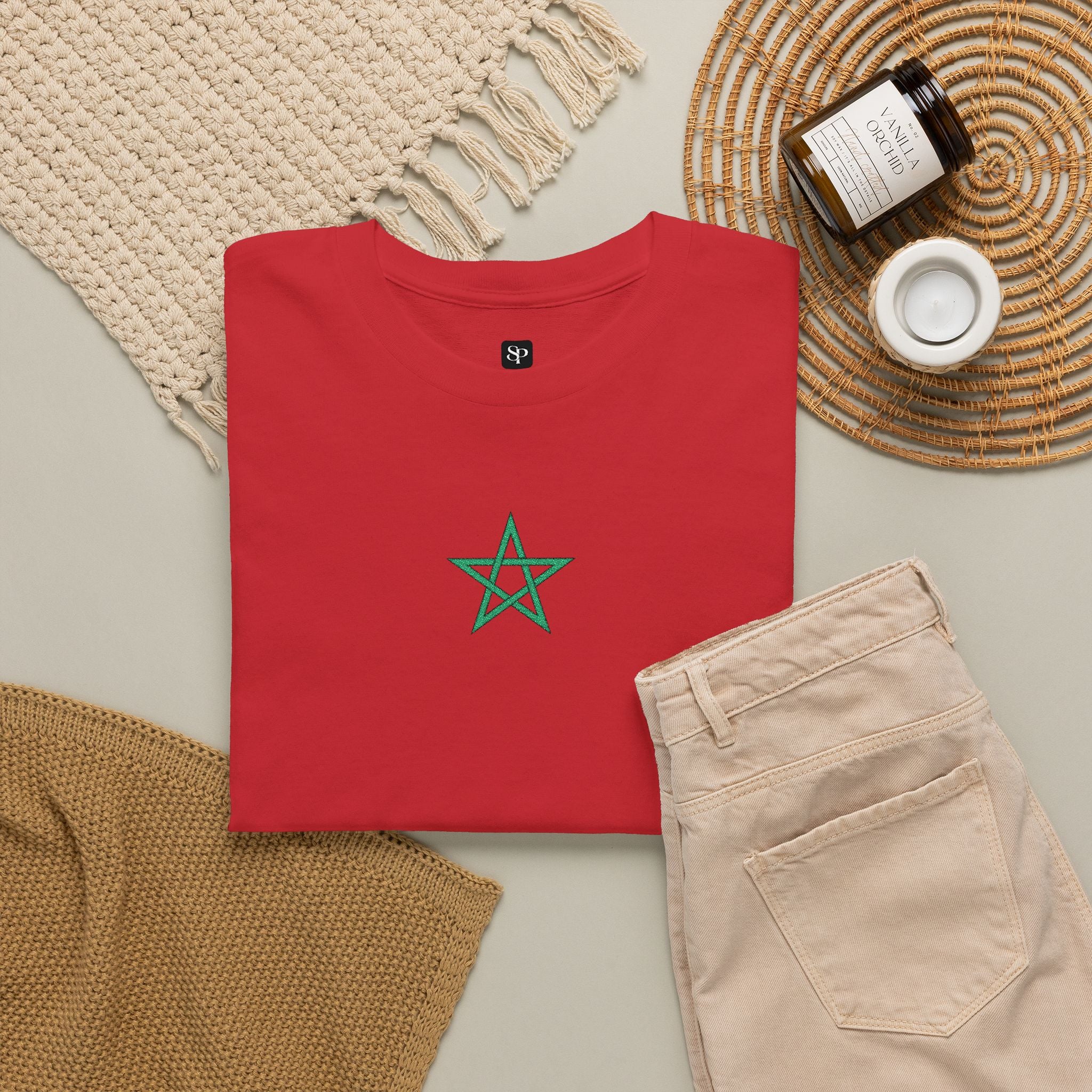 T-shirt en coton brodé avec l'étoile du Maroc